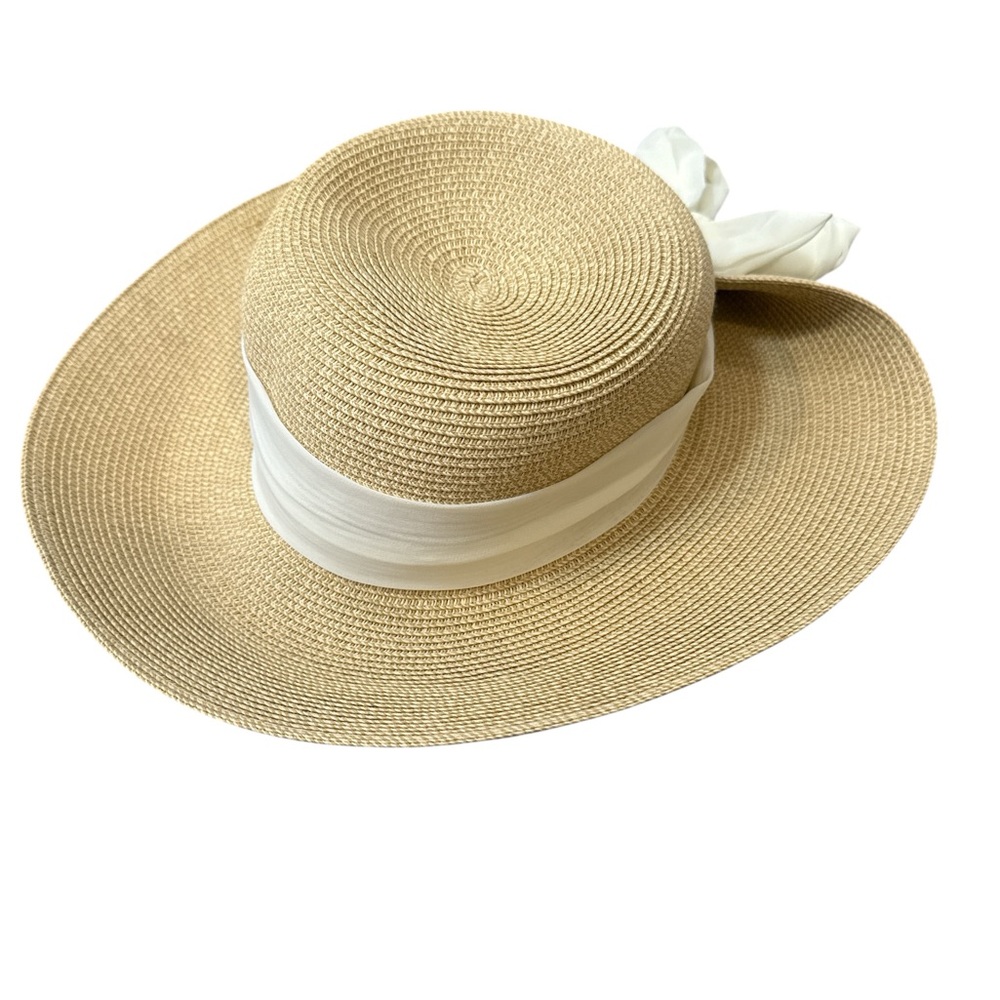 Riviera New York Packable Straw Scarf Sun Hat Wide Brim - Picture 2 of 6